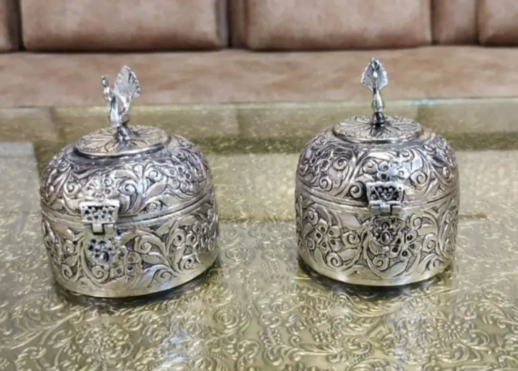 Buy Exclusive German Silver Peacock Boxes with Improved Carving & Finish Small (Pack of 1)