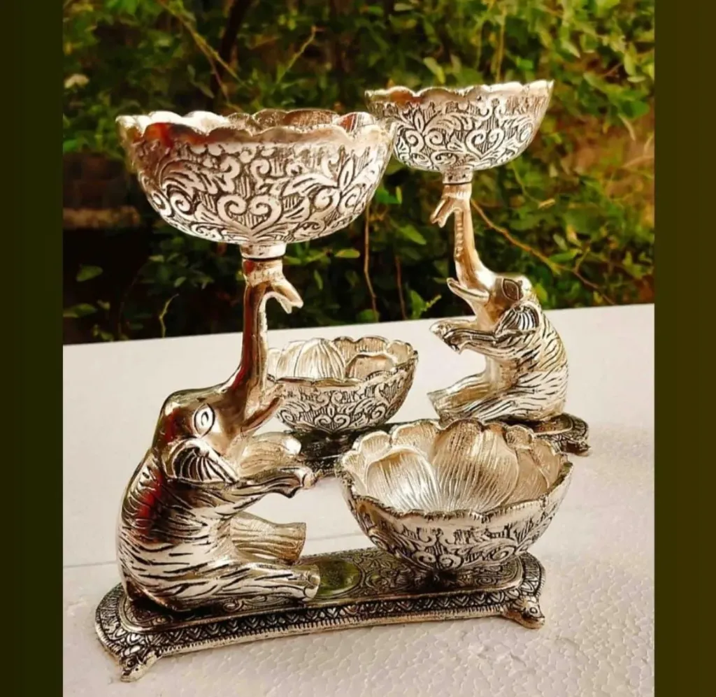 German silver antique elephant bowl pair