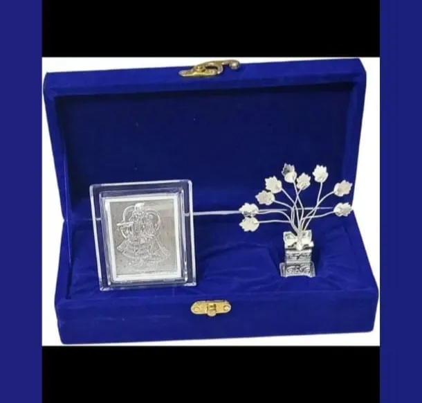 Silver radha Krishna frame and German silver tulsi