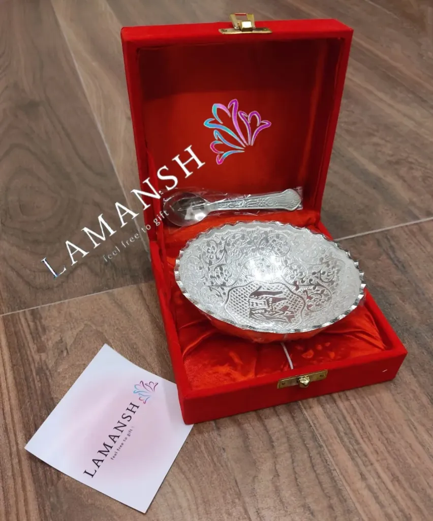 LAMANSH German Silver Plated Bowl & Spoon set for Wedding return ...